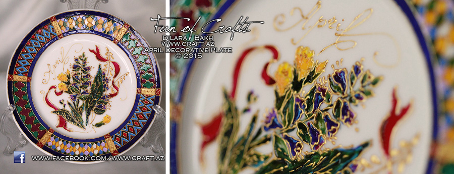 Ceramic handpainted plate APRIL souvenir from Azerbaijan