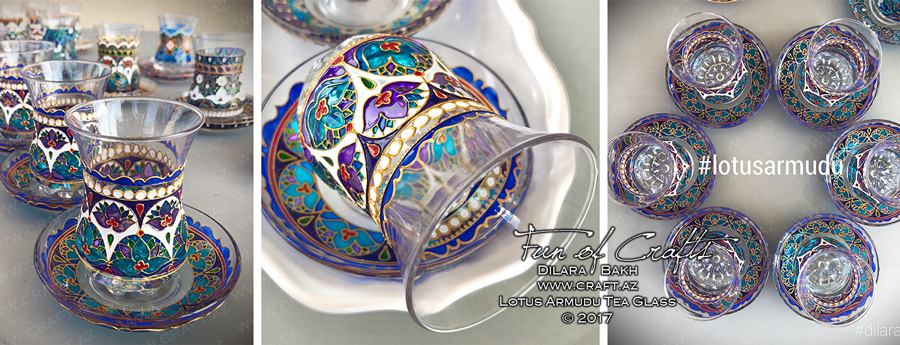 Lotus handpainted glass BAku Azerbaijan