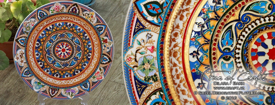 Ceramic handpainted plate eight beauties souvenir from Azerbaijan